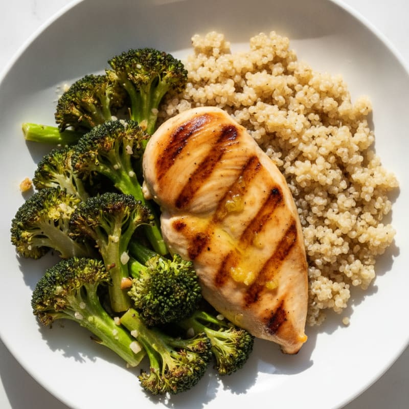 Grilled Chicken Breast with Quinoa and Roasted Broccoli