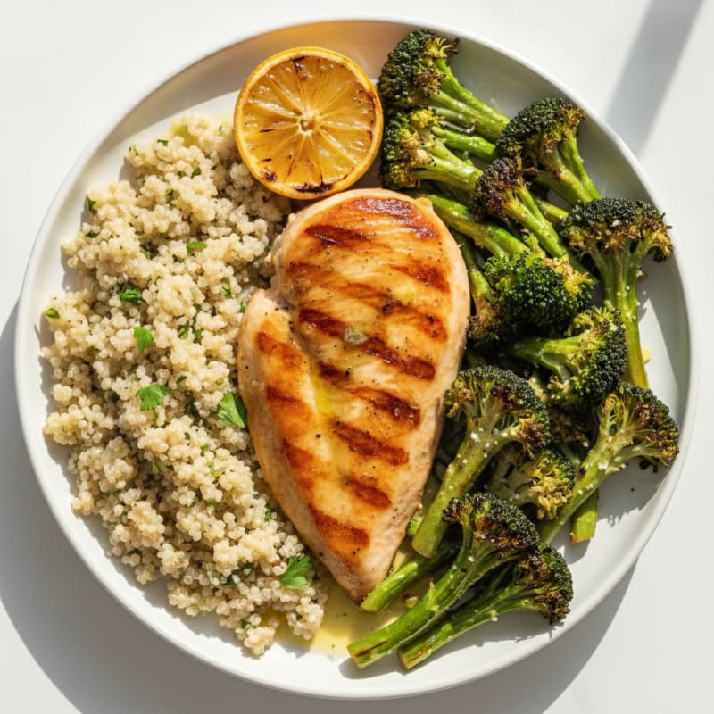 Grilled Chicken Breast with Quinoa and Roasted Broccoli
