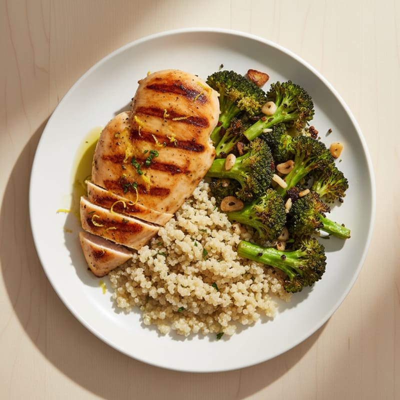 Grilled Chicken Breast with Quinoa and Roasted Broccoli