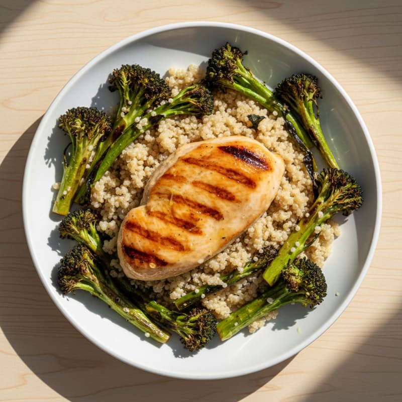 Grilled Chicken Breast with Quinoa and Roasted Broccoli