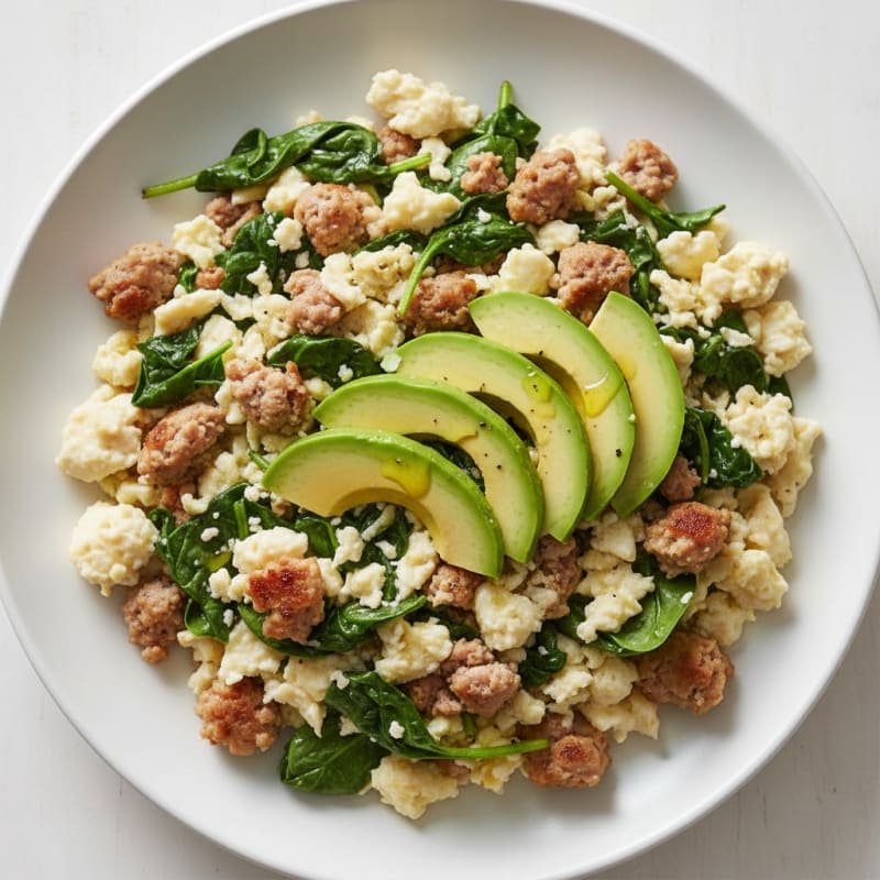 Egg White and Turkey Sausage Scramble with Spinach and Avocado