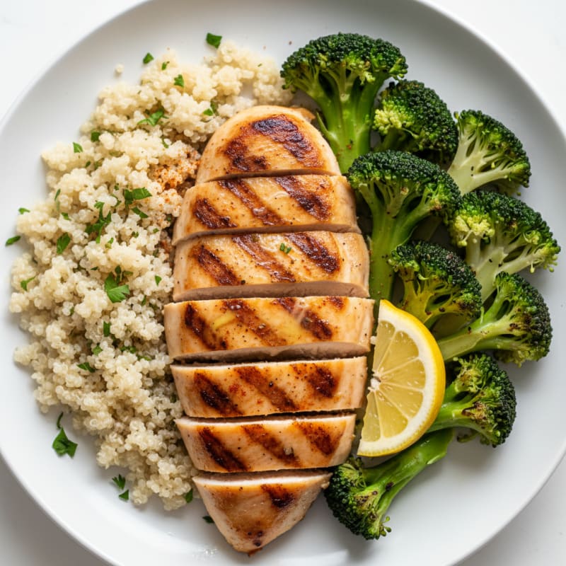 Grilled Chicken Breast with Quinoa and Steamed Broccoli