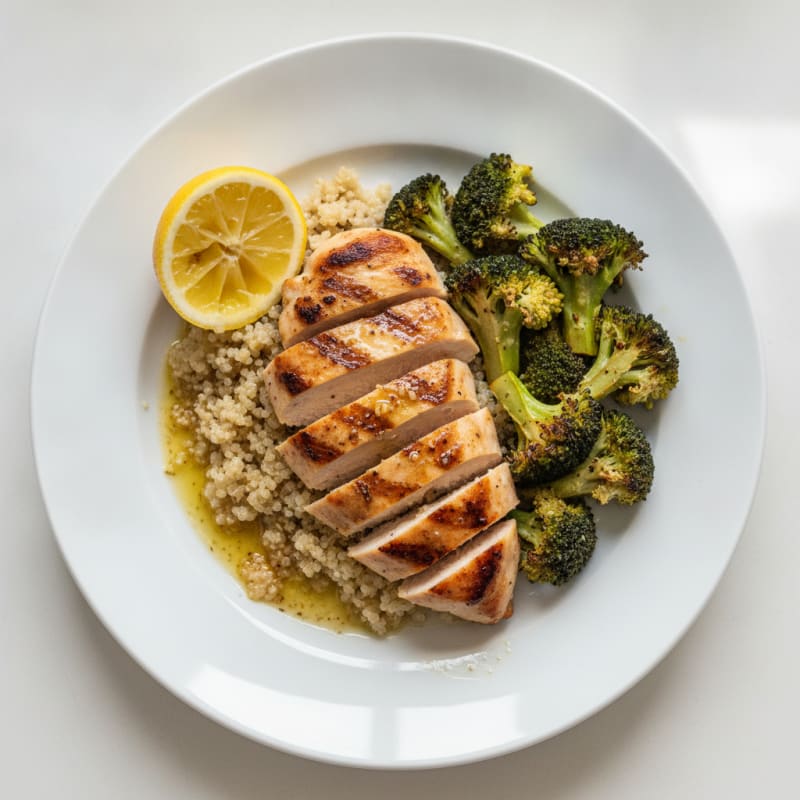 Grilled Chicken Breast with Quinoa and Roasted Broccoli