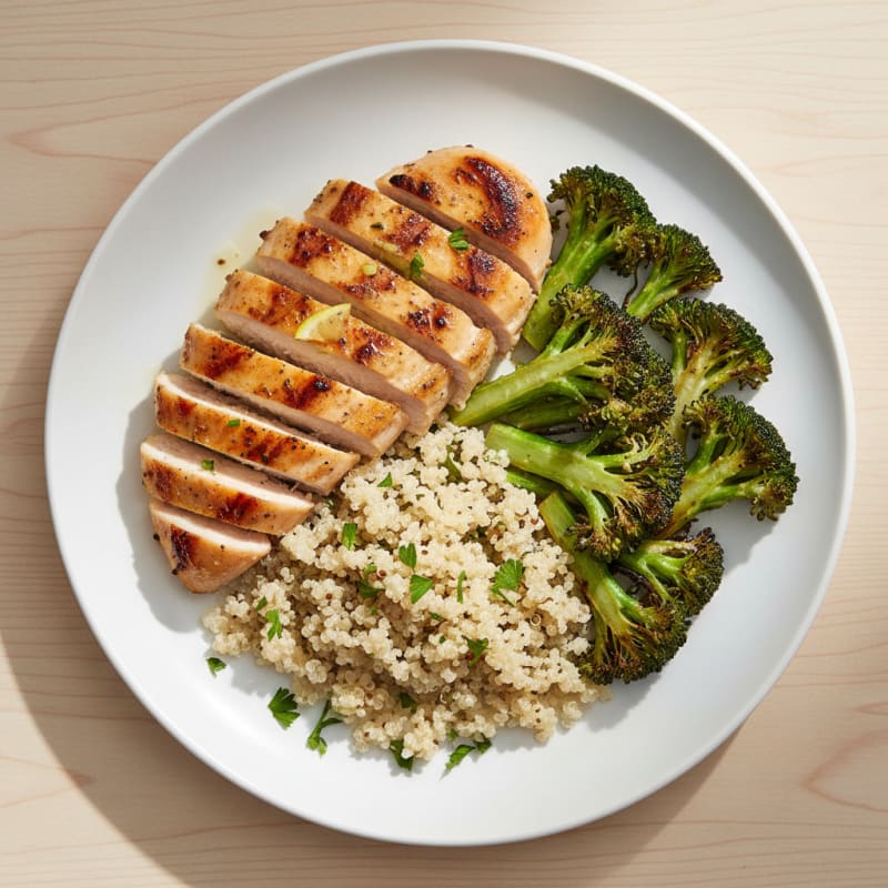 Grilled Chicken Breast with Quinoa and Roasted Broccoli