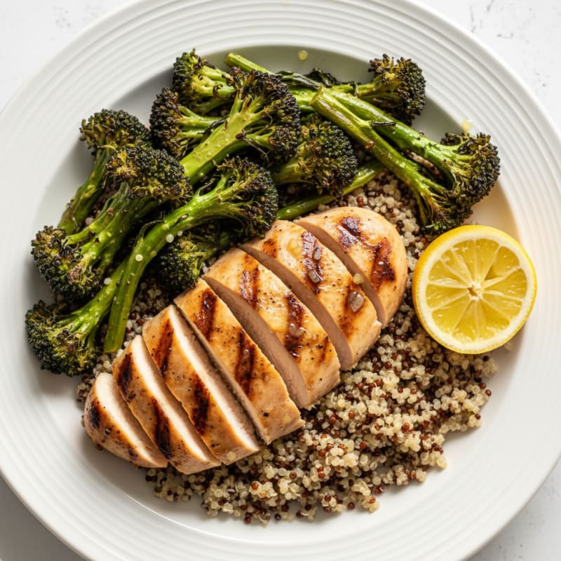 Grilled Chicken Breast with Quinoa and Roasted Broccoli