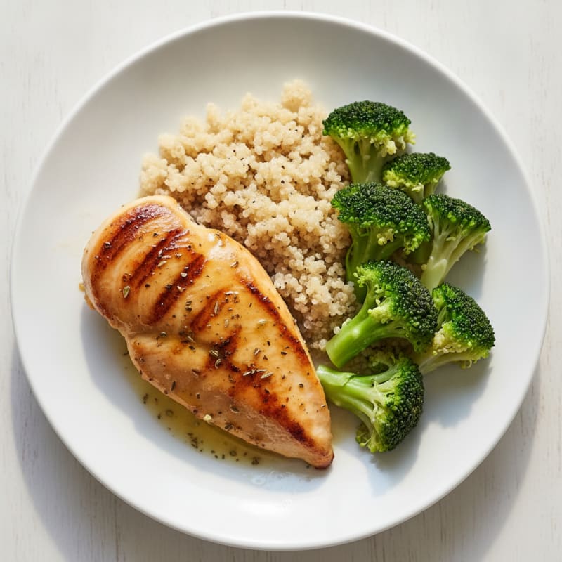 Grilled Chicken Breast with Quinoa and Steamed Broccoli