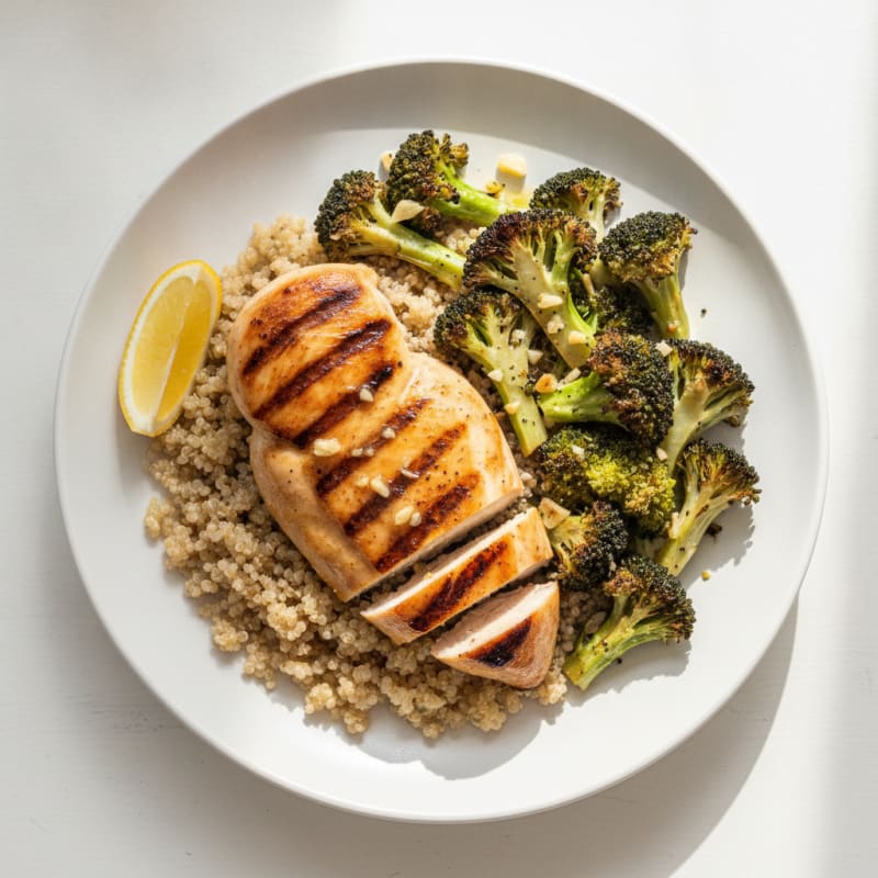 Grilled Chicken Breast with Roasted Broccoli and Quinoa