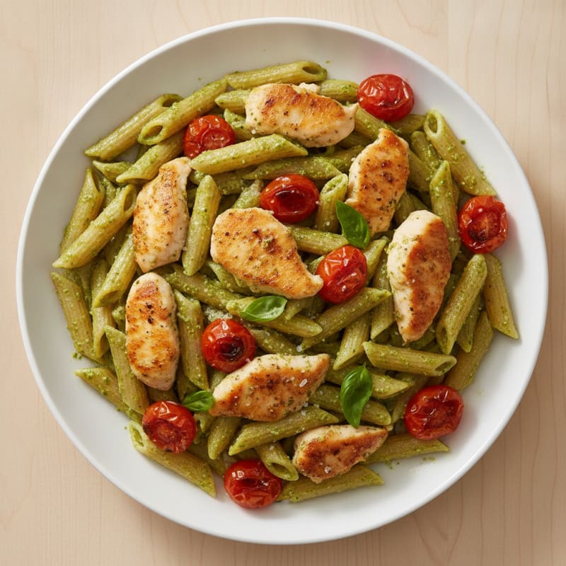 Chicken Pesto Pasta with Blistered Tomatoes
