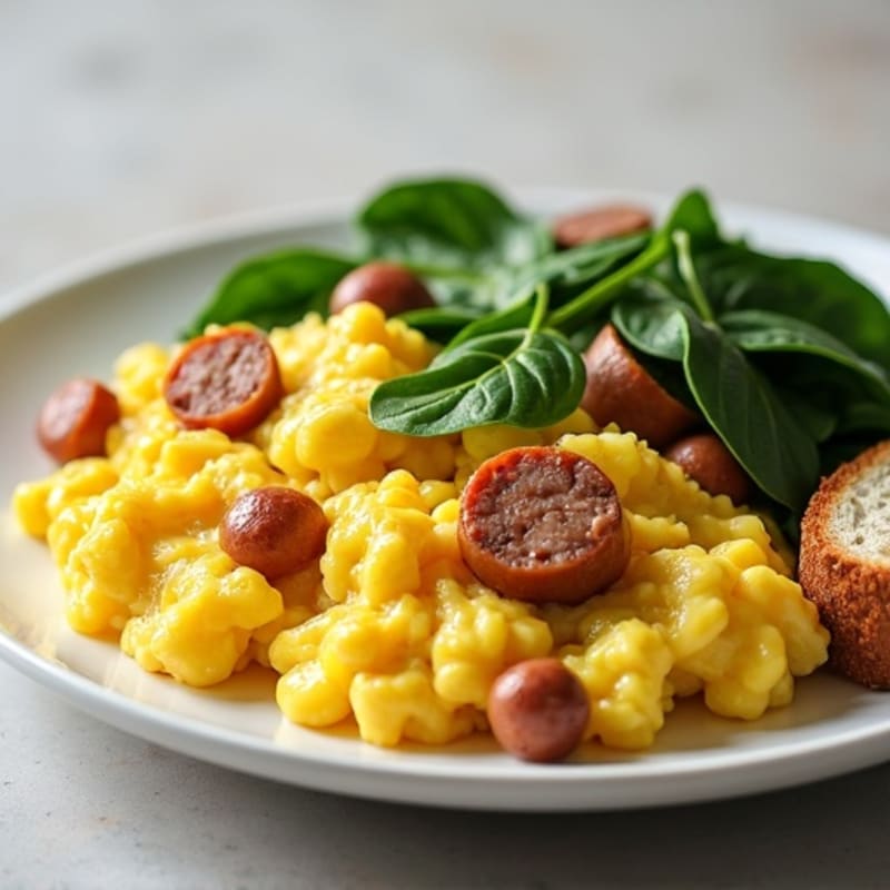 Egg White Scramble with Turkey Sausage and Spinach