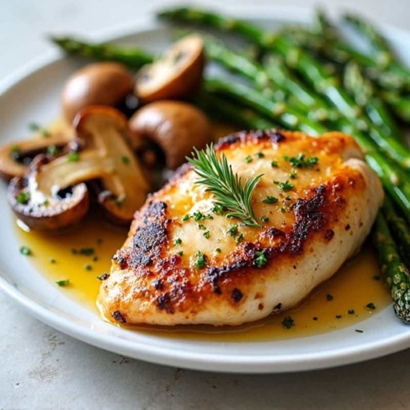 Herb-Roasted Chicken with Garlic Butter Mushrooms and Tender Asparagus
