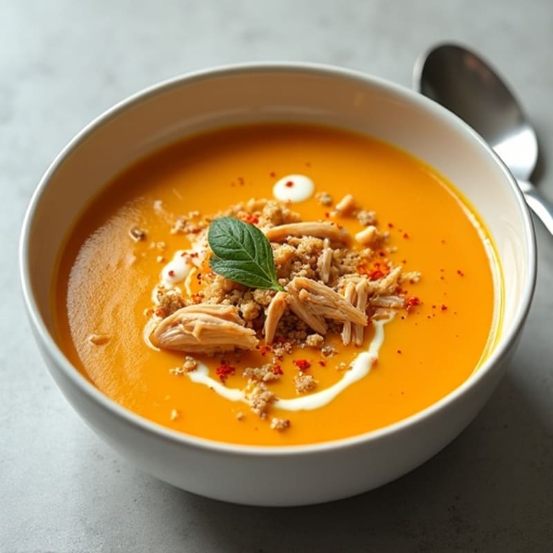 Creamy Roasted Butternut Squash Soup with Shredded Chicken