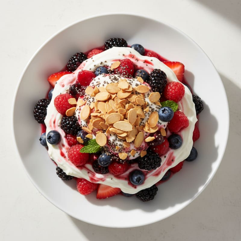 Greek Yogurt Protein Parfait with Mixed Berries and Almonds