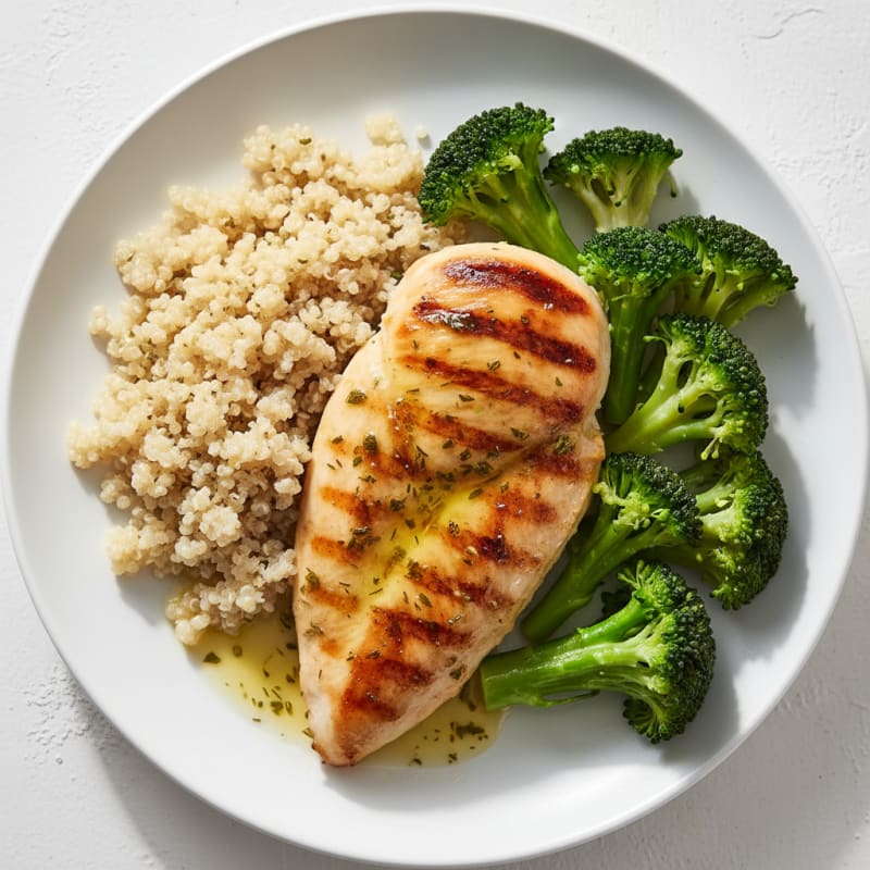 Grilled Chicken Breast with Steamed Broccoli and Quinoa
