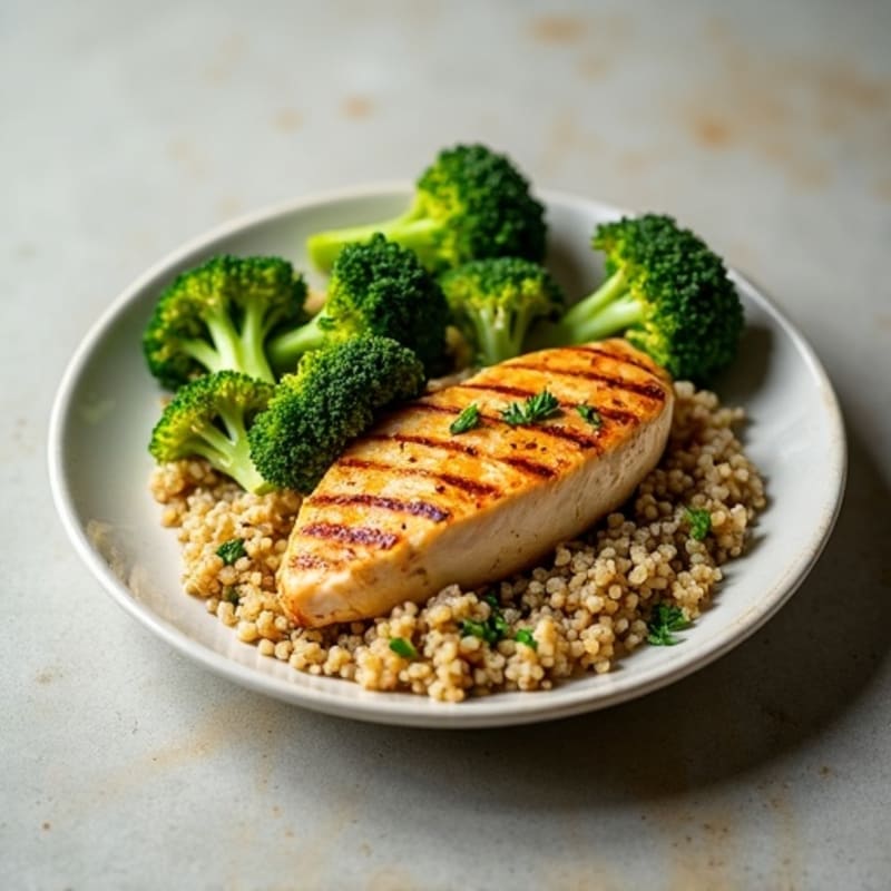 Grilled Chicken Breast with Quinoa and Roasted Broccoli