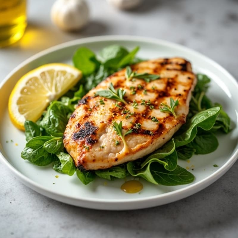 Grilled Lemon-Garlic Chicken Breast with Mixed Greens