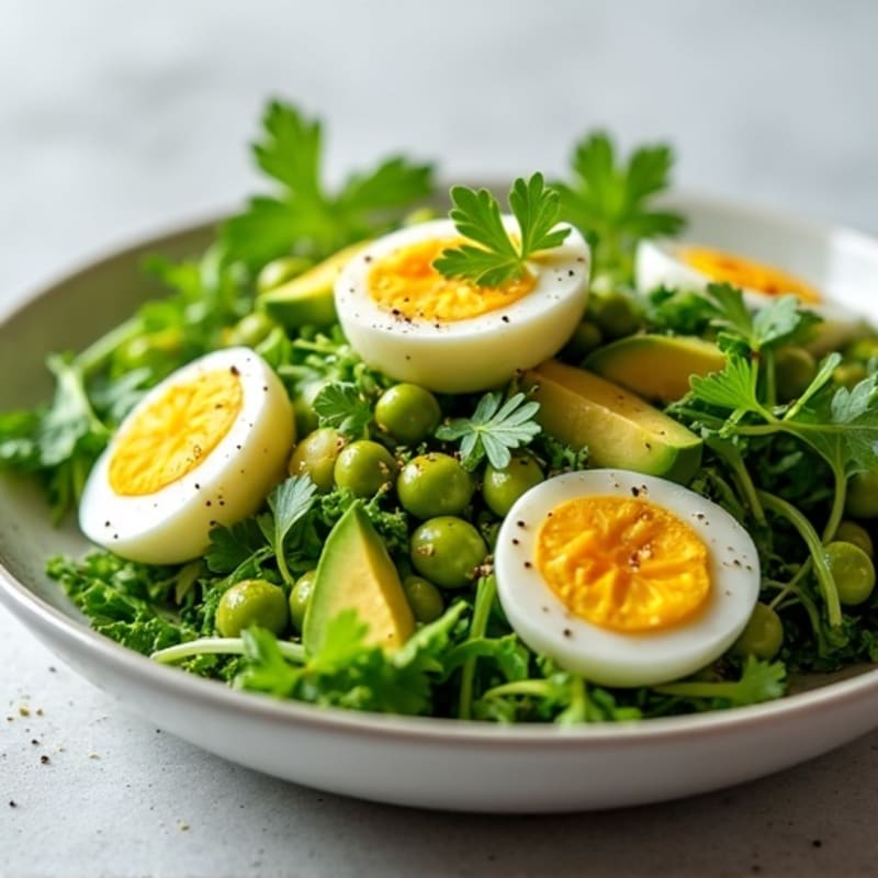 Boiled Egg and Avocado Salad with Fresh Greens and Lemon Herb Vinaigrette