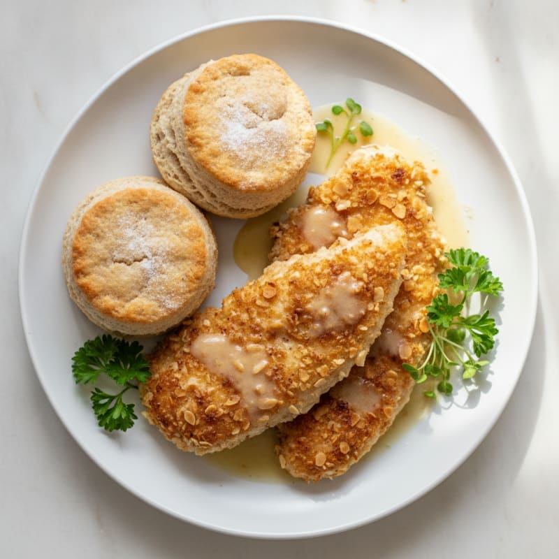 Buttermilk Pan-Fried Chicken with a Fluffy Biscuit