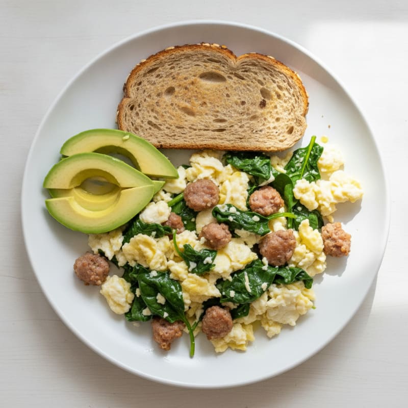 Egg White Scramble with Turkey Sausage and Spinach