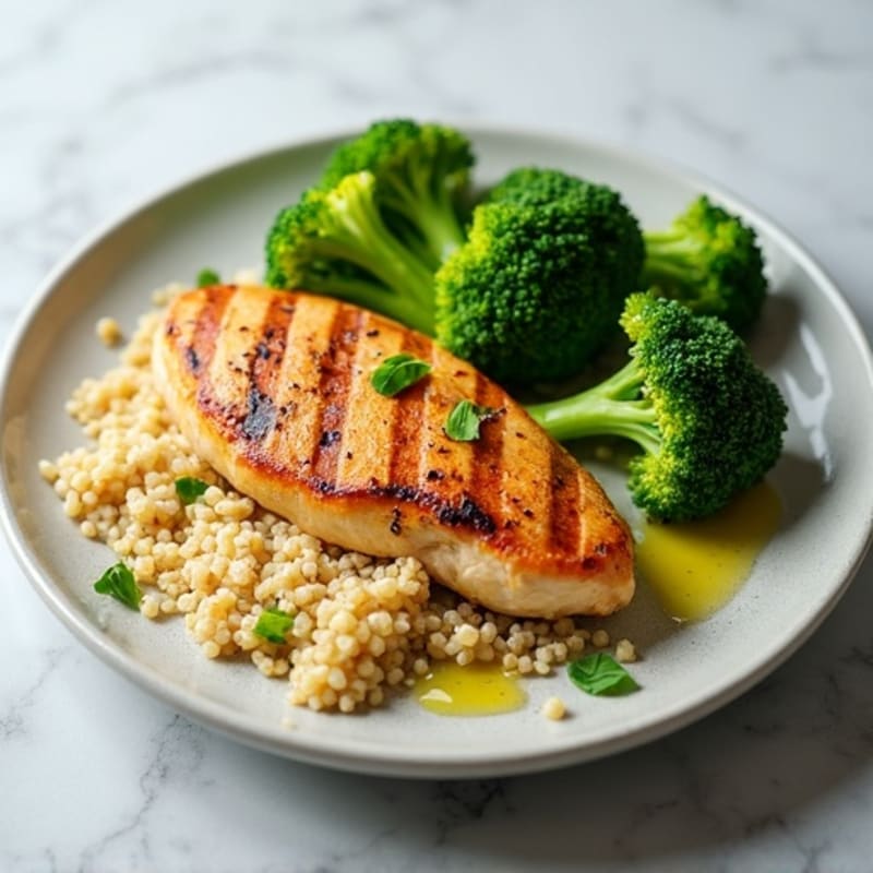Grilled Chicken Breast with Quinoa and Steamed Broccoli
