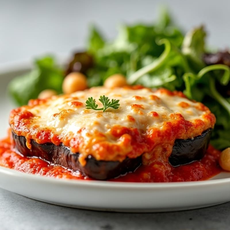 Healthy Baked Eggplant Parmesan with Fresh Greens