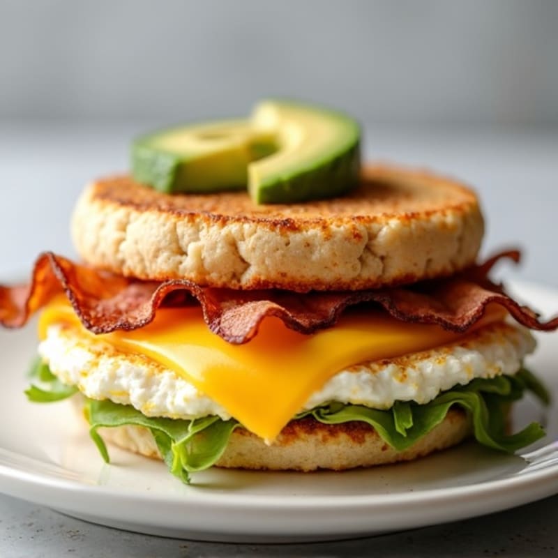 Crispy Egg White and Turkey Bacon Breakfast Sandwich with Light Cheddar