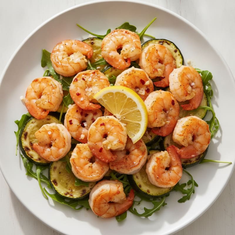 Garlic Shrimp with Roasted Zucchini and Rocket