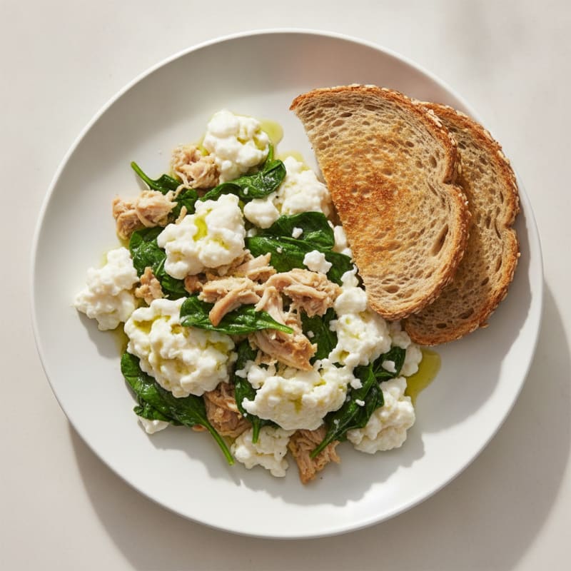 Egg White Scramble with Turkey Breast and Sautéed Spinach