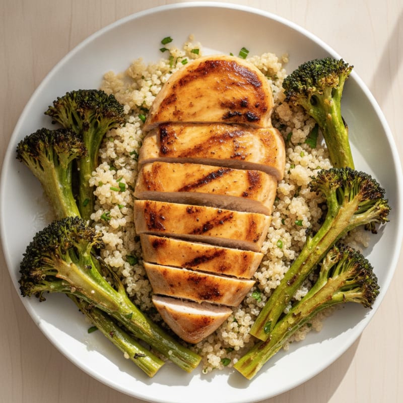 Grilled Chicken Breast with Quinoa and Roasted Broccoli