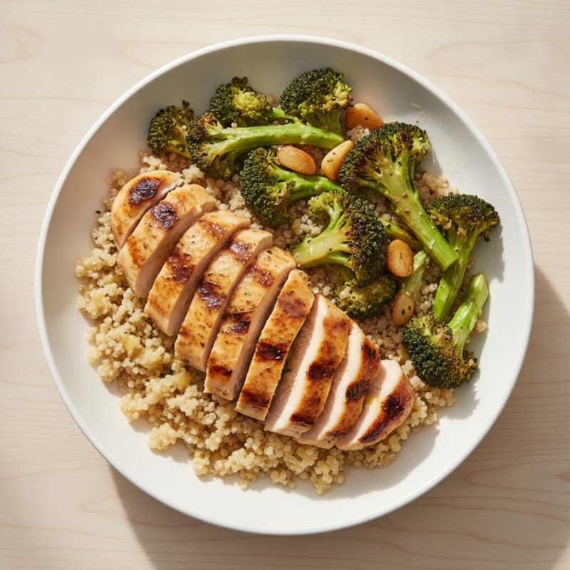 Grilled Chicken and Quinoa Bowl with Roasted Broccoli
