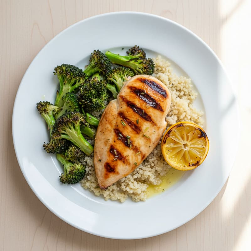 Grilled Chicken Breast with Quinoa and Roasted Broccoli