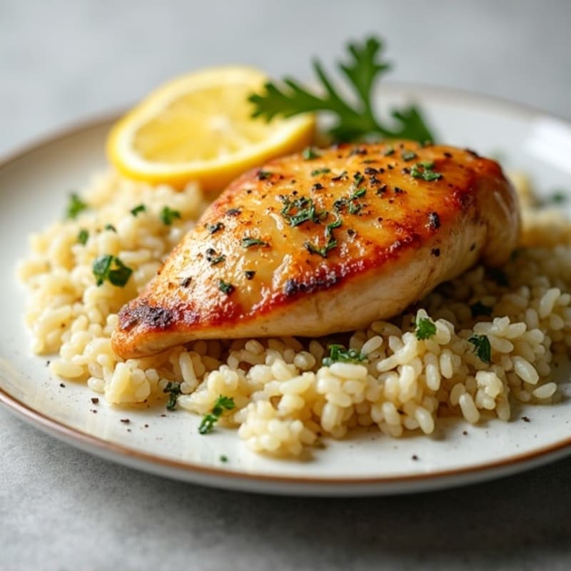 Lemon Herb Roasted Chicken with Fluffy Rice Pilaf