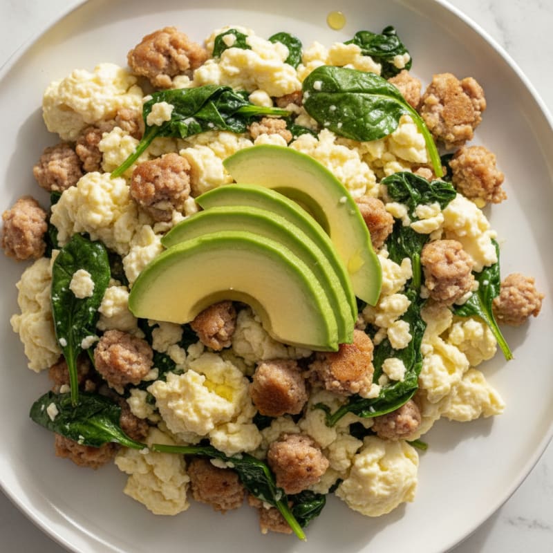Egg White and Turkey Sausage Scramble with Spinach