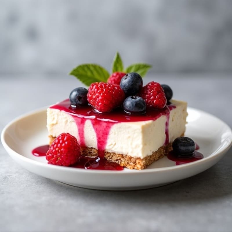 Protein-Rich Greek Yogurt Cheesecake with Berry Compote