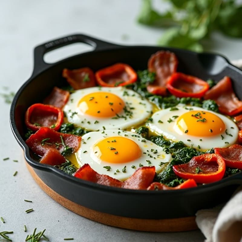 Crispy Turkey Bacon and Herb-Baked Egg Skillet