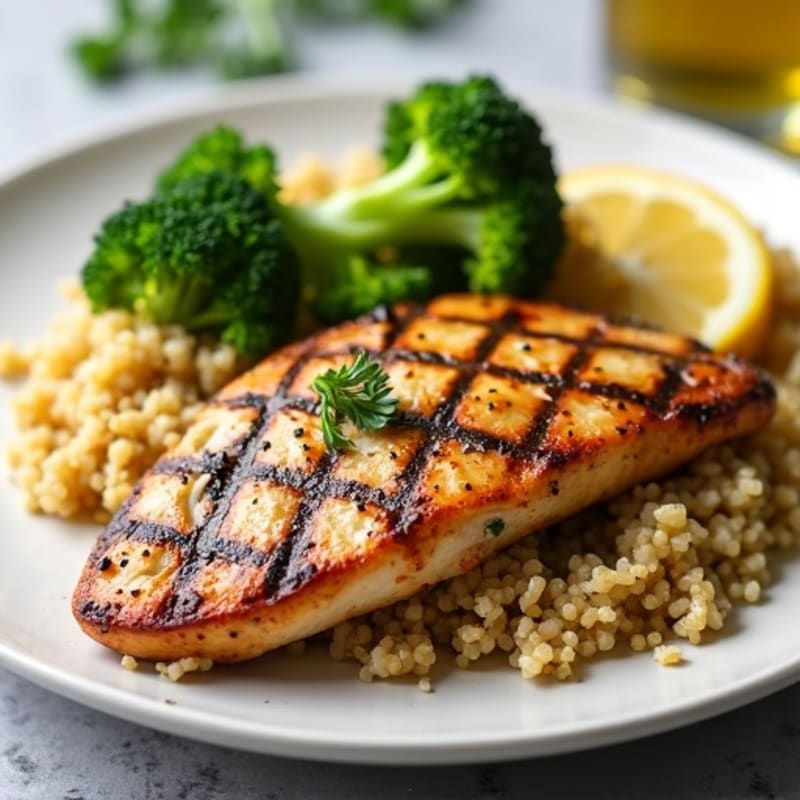 Grilled Chicken Breast with Quinoa and Roasted Broccoli