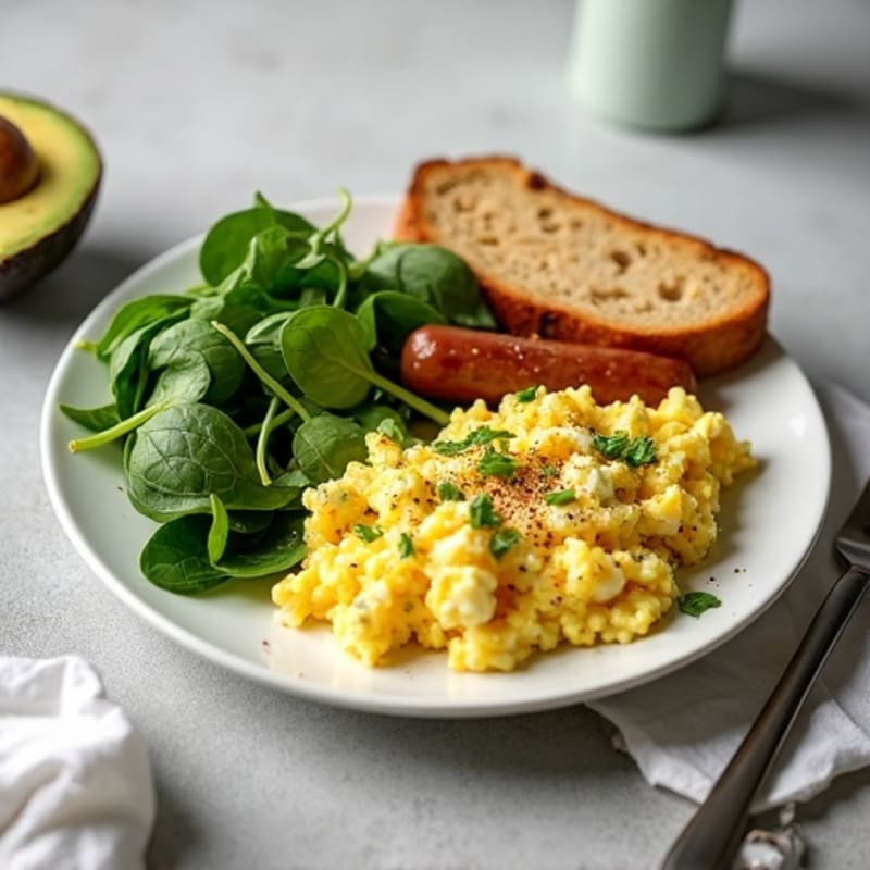 Egg White Scramble with Spinach, Turkey Sausage, Avocado & Toast