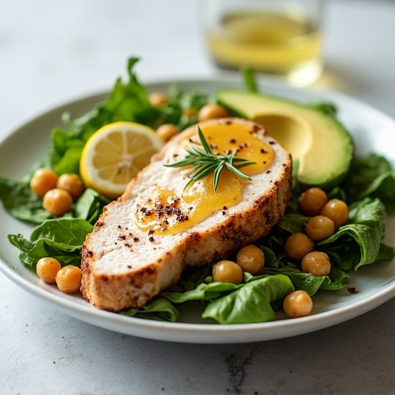 Grilled Turkey Breast Salad with Mixed Greens and Chickpeas
