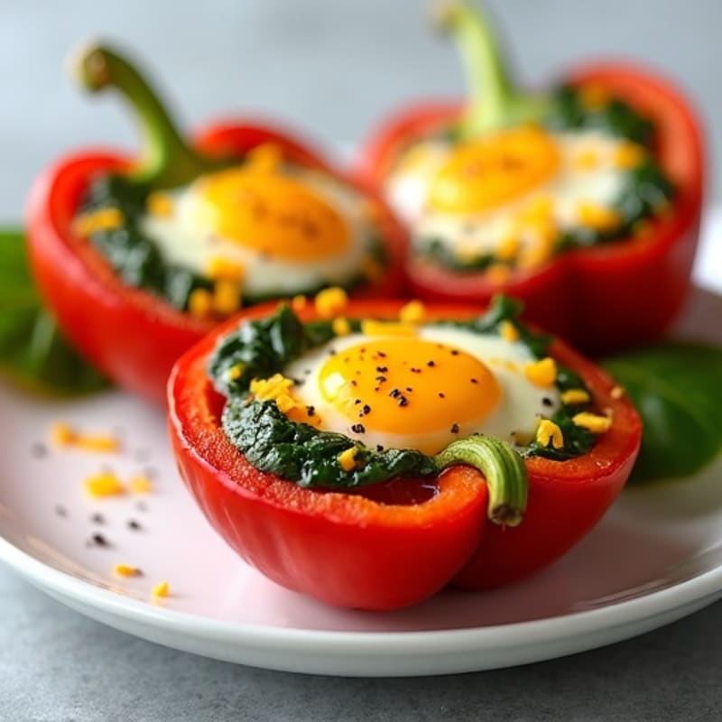 Fluffy Bell Pepper Egg Cups with Spinach