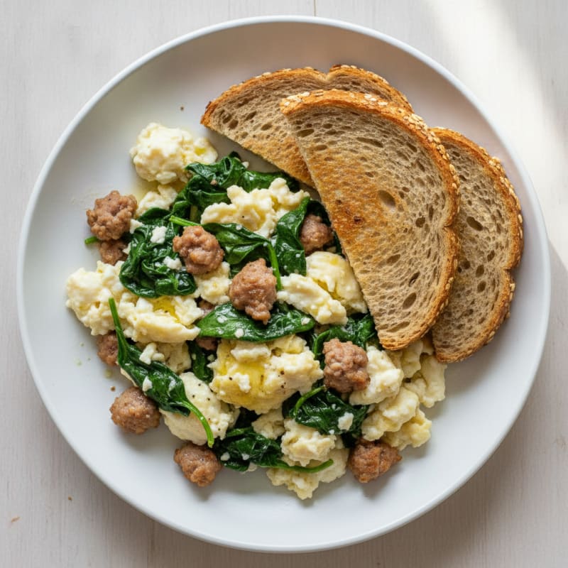 Egg White and Turkey Sausage Scramble with Spinach