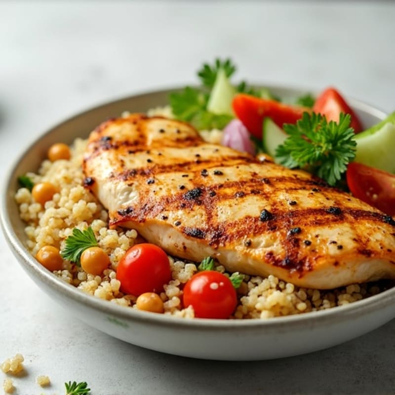 Grilled Lemon Chicken Breast with Quinoa Chickpea Salad