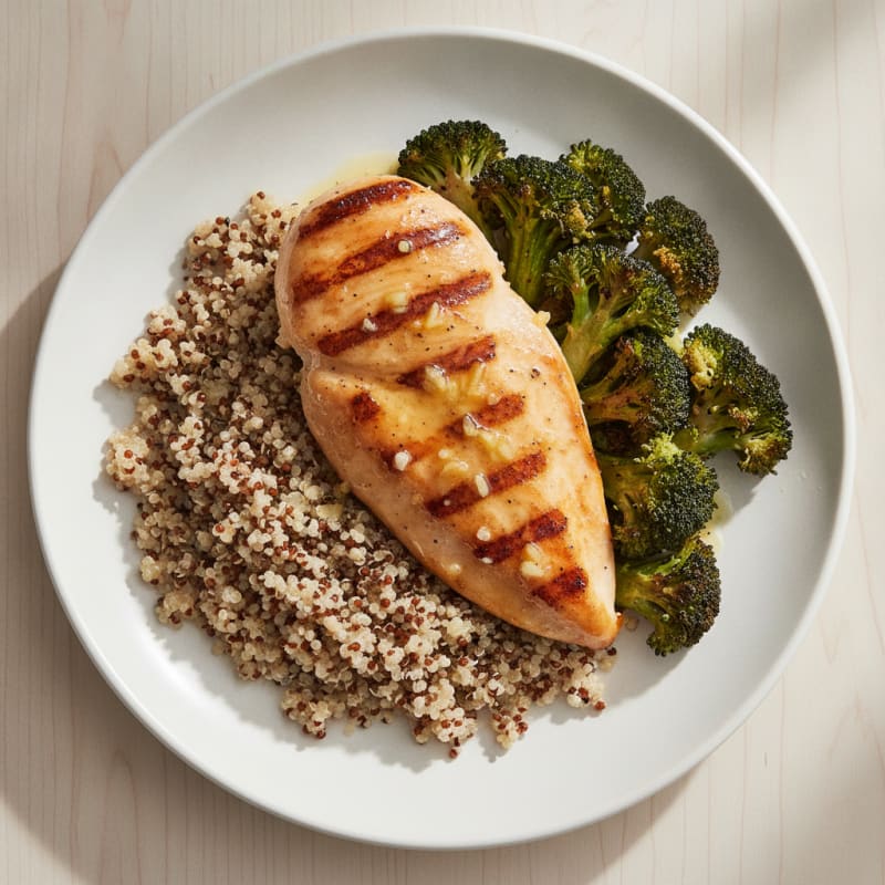 Grilled Chicken Breast with Quinoa and Roasted Broccoli