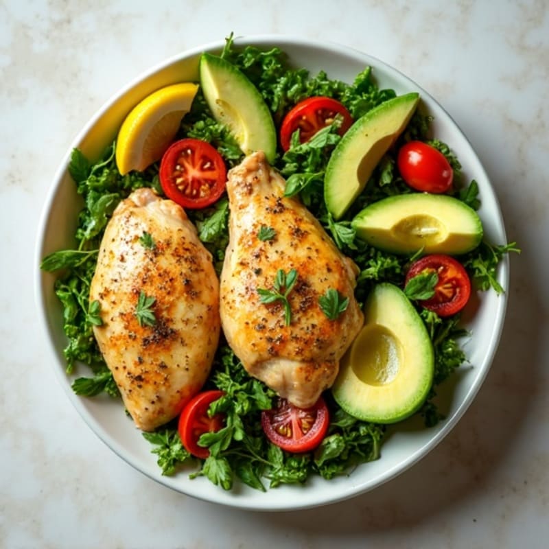 Lemon Herb Roasted Chicken with Crunchy Greens Salad