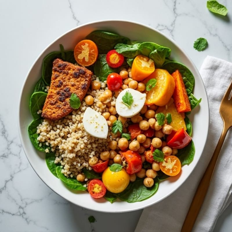 Roasted Vegetable and Chickpea Bowl with Lemon-Herb Dressing