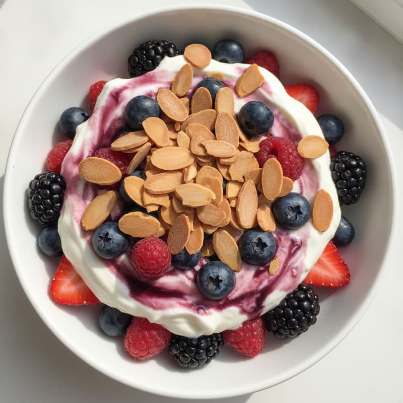 Greek Yogurt Protein Parfait with Mixed Berries and Almonds