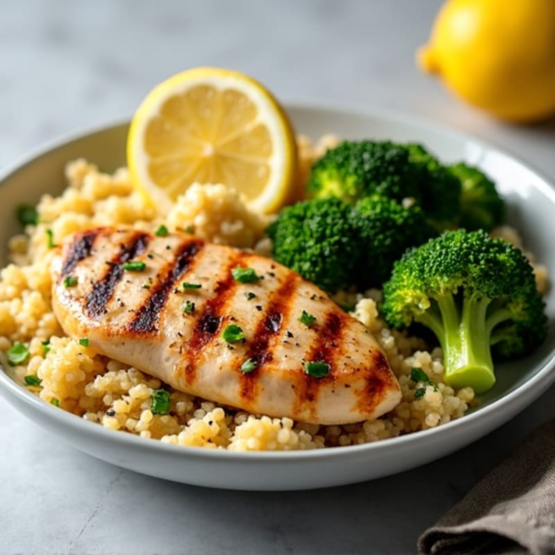 Grilled Chicken Breast with Quinoa and Roasted Broccoli