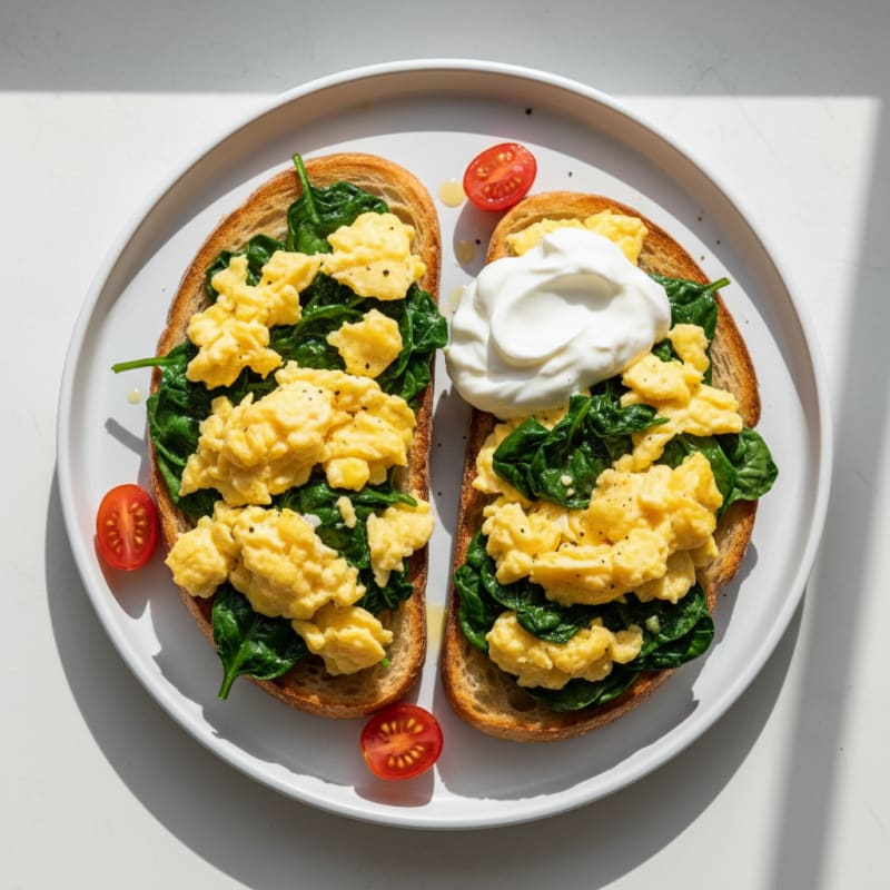 Egg and Spinach Sourdough Toast with Greek Yogurt