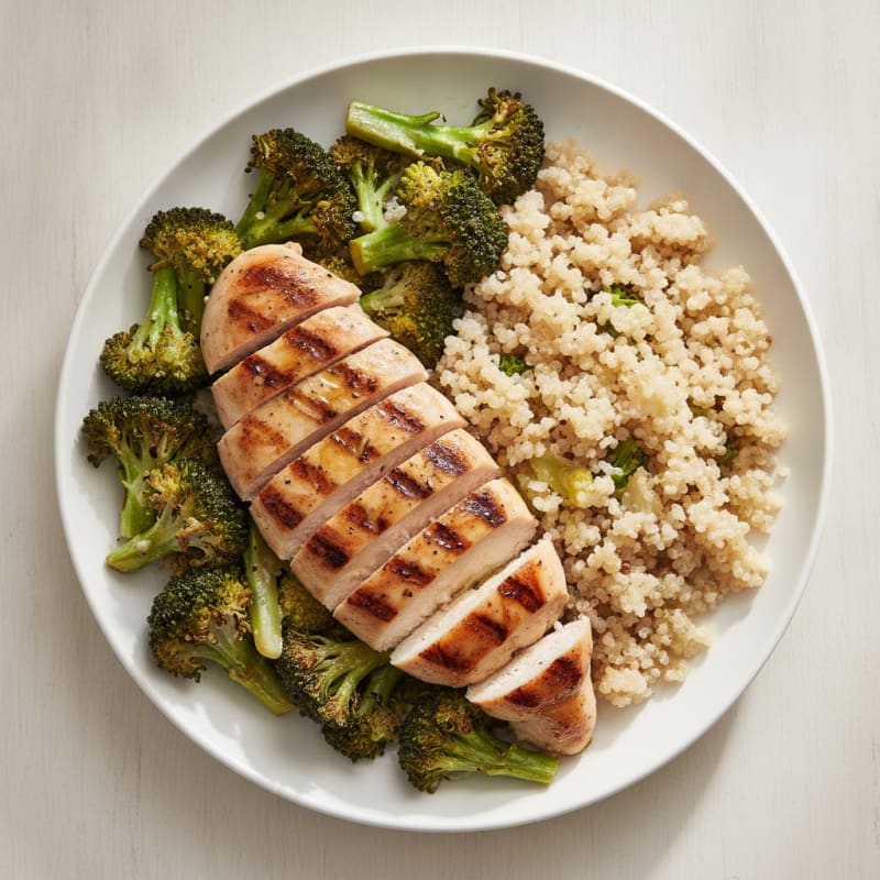 Grilled Chicken Breast with Roasted Broccoli and Quinoa