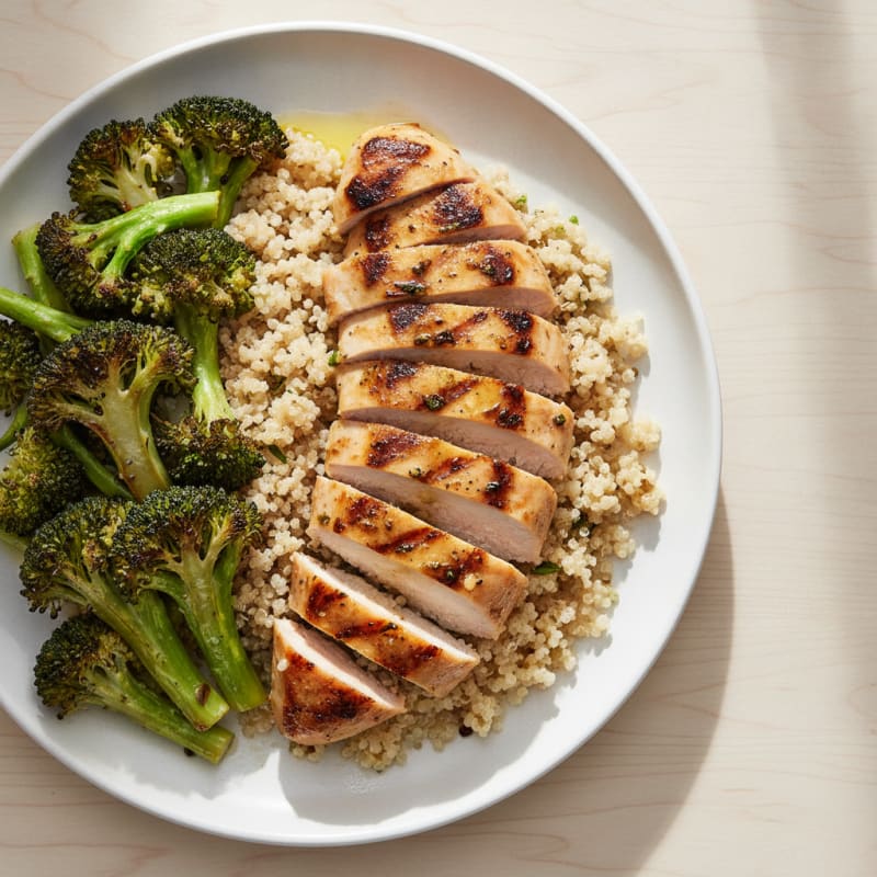 Grilled Chicken Breast with Quinoa and Roasted Broccoli