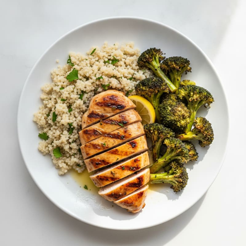 Grilled Chicken Breast with Quinoa and Roasted Broccoli