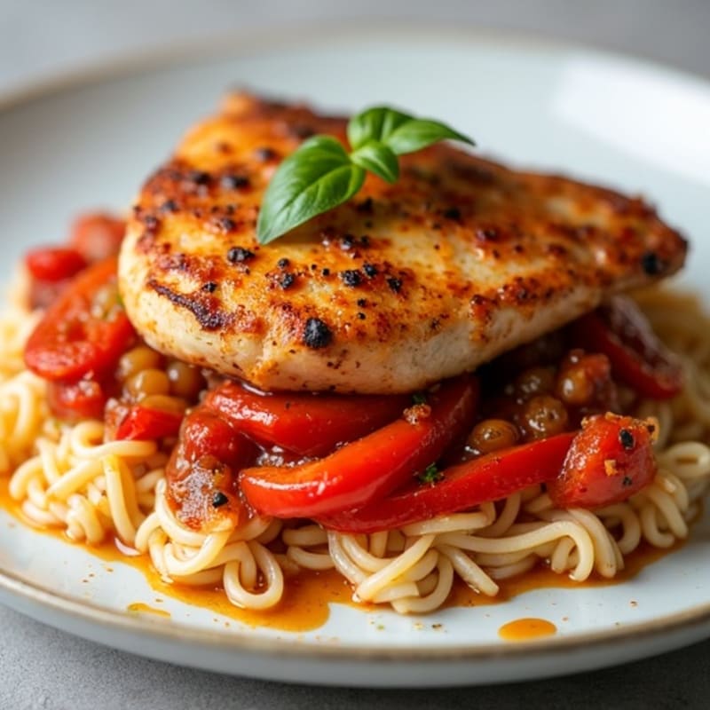 Tender Braised Chicken with Bell Peppers and Savory Tomato Sauce